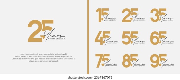 set of anniversary logo gold color on white background for celebration moment svg