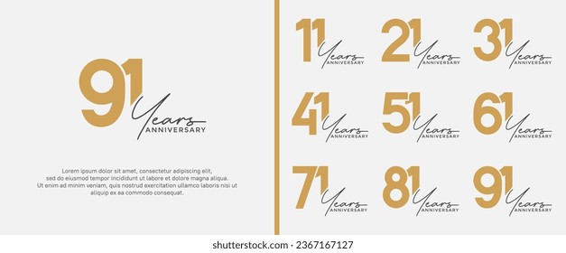 set of anniversary logo gold color on white background for celebration moment