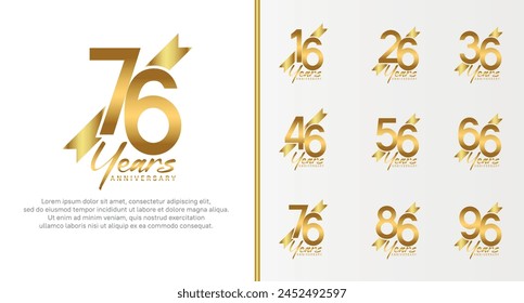 set of anniversary logo gold color number and golden ribbon on white background for celebration