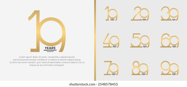 set of anniversary logo gold color on white background for celebration moment