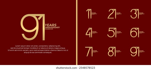 set of anniversary logo gold color on red background for celebration moment