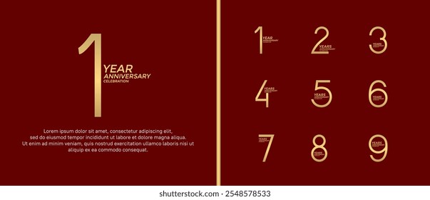 set of anniversary logo gold color on red background for celebration moment