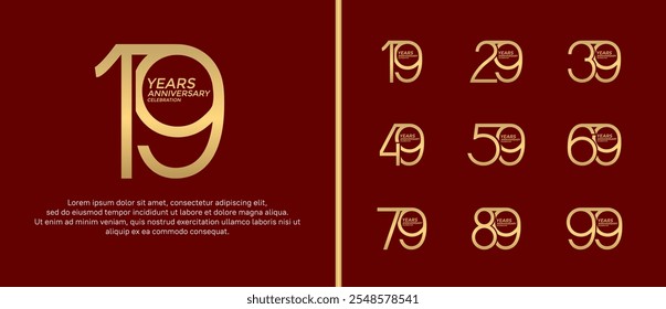 set of anniversary logo gold color on red background for celebration moment