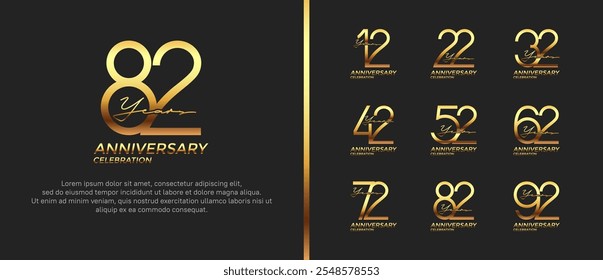 set of anniversary logo gold color on black background for celebration moment