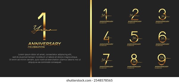 set of anniversary logo gold color on black background for celebration moment