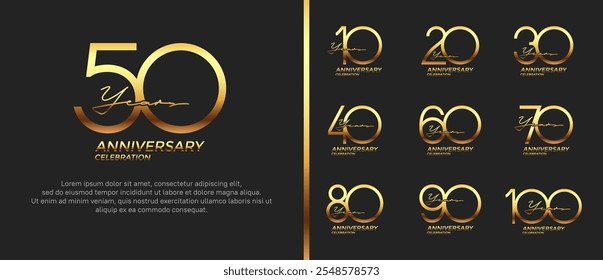 set of anniversary logo gold color on black background for celebration moment