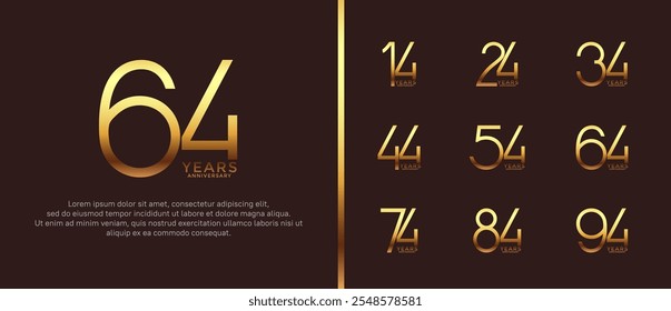 set of anniversary logo gold color on brown background for celebration moment