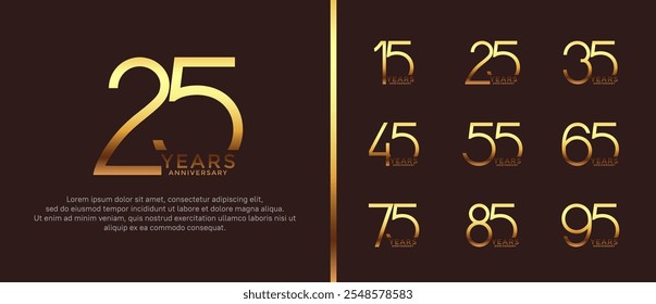 set of anniversary logo gold color on brown background for celebration moment