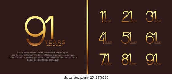 set of anniversary logo gold color on brown background for celebration moment