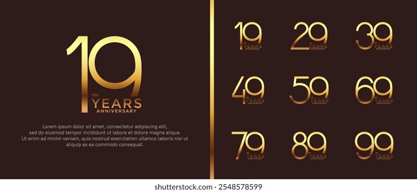 set of anniversary logo gold color on brown background for celebration moment