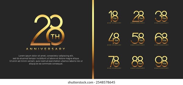 set of anniversary logo gold color on black background for celebration moment