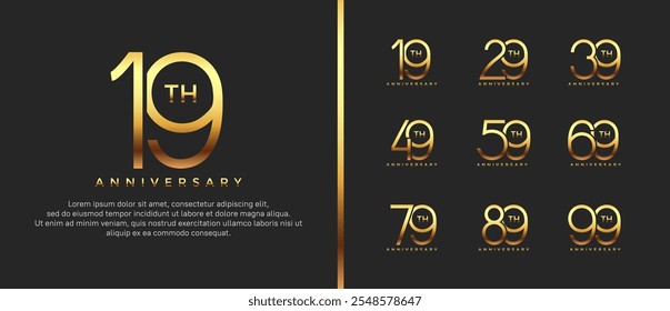 set of anniversary logo gold color on black background for celebration moment