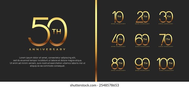 set of anniversary logo gold color on black background for celebration moment