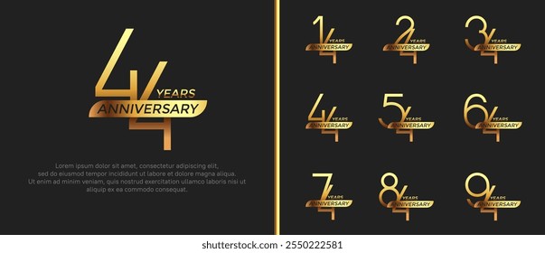 set of anniversary logo gold color and ribbon on black background for celebration moment