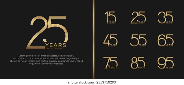 set of anniversary logo gold color on black background for celebration moment