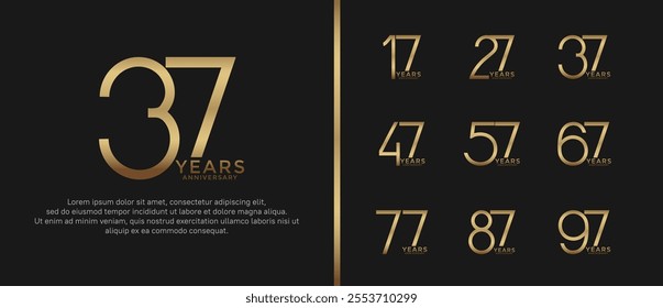 set of anniversary logo gold color on black background for celebration moment