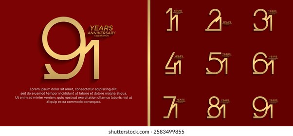 set of anniversary logo gold color on red background for celebration moment