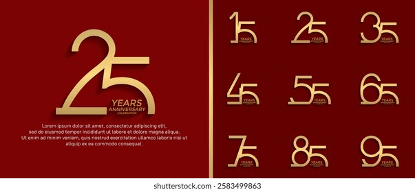 set of anniversary logo gold color on red background for celebration moment