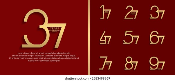 set of anniversary logo gold color on red background for celebration moment