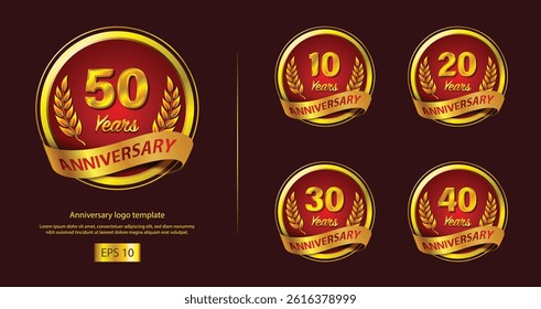Set of anniversary logo gold color on dark red background for celebration moment.