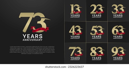 set of anniversary logo with gold number and red ribbon can be use for celebration