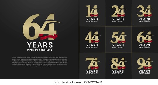 set of anniversary logo with gold number and red ribbon can be use for celebration