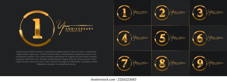 set of anniversary logo with gold number in circle and black background can be use for celebration