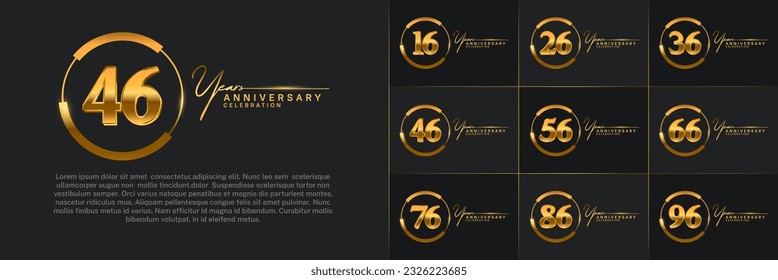 set of anniversary logo with gold number in circle and black background can be use for celebration