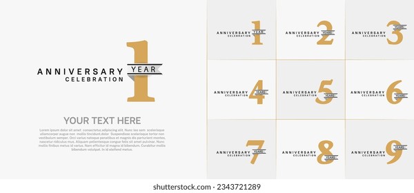 set of anniversary logo with gold number and silver ribbon can be use for celebration