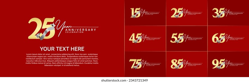 set of anniversary logo with gold number and silver ribbon can be use for celebration