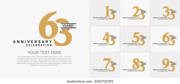 set of anniversary logo with gold number and silver ribbon can be use for celebration