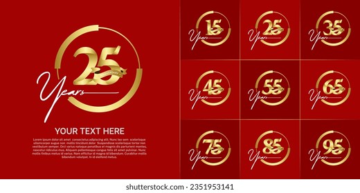 set of anniversary logo with gold number in circle and golden ribbon can be use for celebration