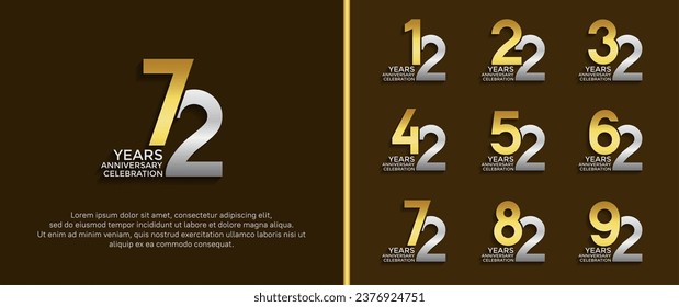 set of anniversary logo gold and silver color on brown background for celebration moment