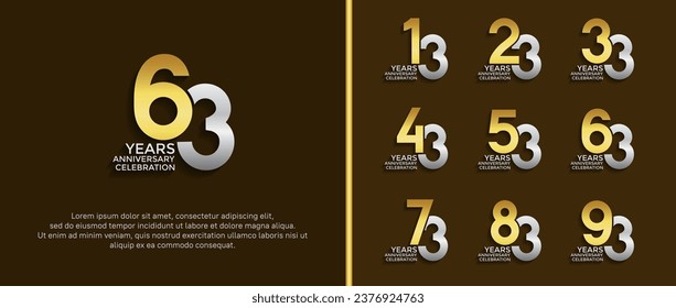set of anniversary logo gold and silver color on brown background for celebration moment