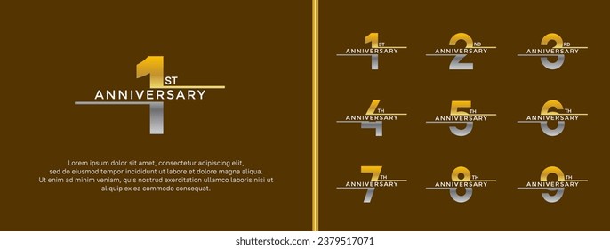 set of anniversary logo gold and silver color on brown background for celebration moment