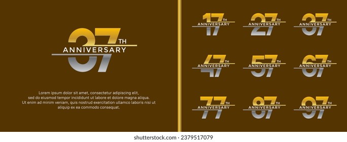 set of anniversary logo gold and silver color on brown background for celebration moment