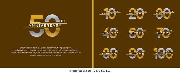 set of anniversary logo gold and silver color on brown background for celebration moment