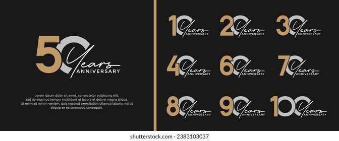 set of anniversary logo gold and silver color on black background for celebration moment