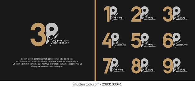 set of anniversary logo gold and silver color on black background for celebration moment