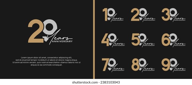 set of anniversary logo gold and silver color on black background for celebration moment