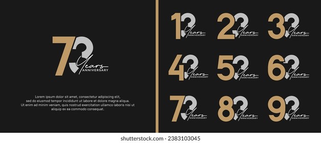 set of anniversary logo gold and silver color on black background for celebration moment