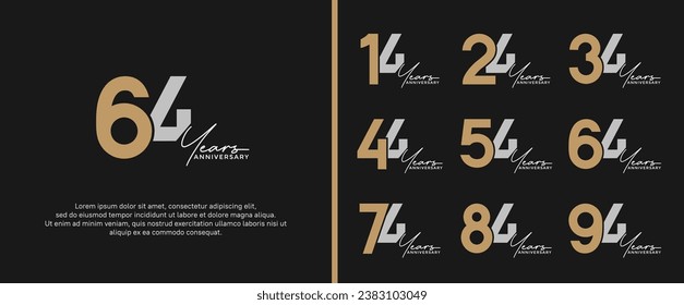 set of anniversary logo gold and silver color on black background for celebration moment