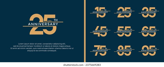 set of anniversary logo gold and white color on blue background for celebration moment