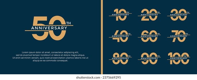 set of anniversary logo gold and white color on blue background for celebration moment