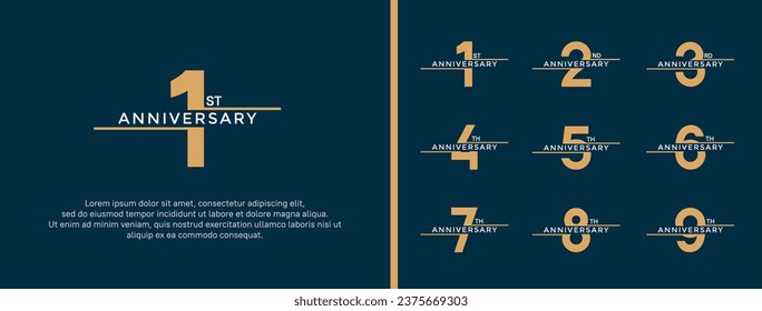 set of anniversary logo gold and white color on blue background for celebration moment