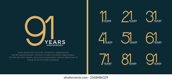 set of anniversary logo gold and white color on green background for celebration moment