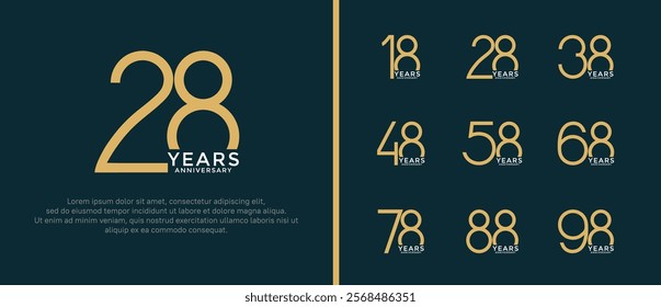 set of anniversary logo gold and white color on green background for celebration moment