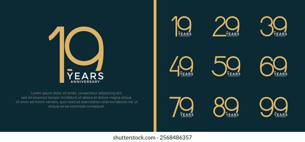 set of anniversary logo gold and white color on green background for celebration moment