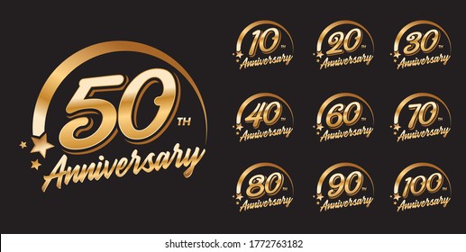 set of anniversary logo with golden color for celebration event.