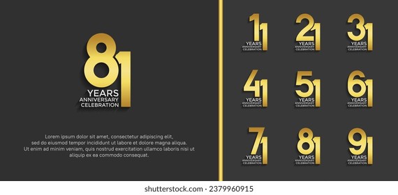 set of anniversary logo golden color on black background for celebration moment